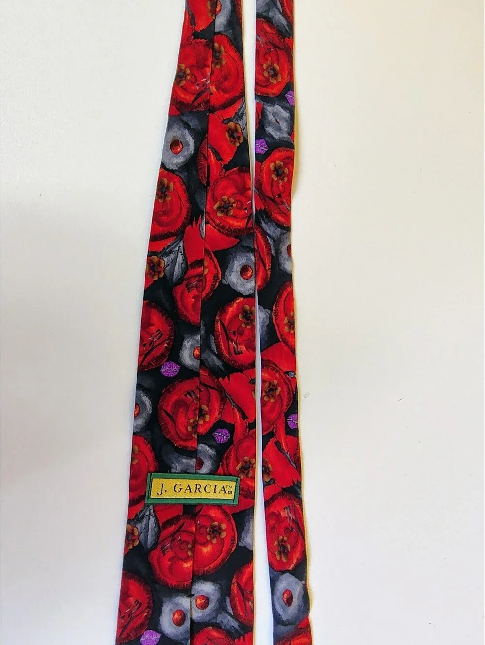 Vtg J Garcia Jerry Garcia Tie Snail Garden Collection Nine Red Black Floral Silk